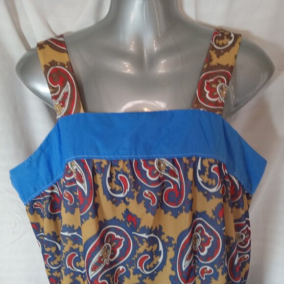 Vintage 1960s House Summer Dress Handmade Paisley Sz XL Pocket Blue Yellow Red - Picture 12 of 13